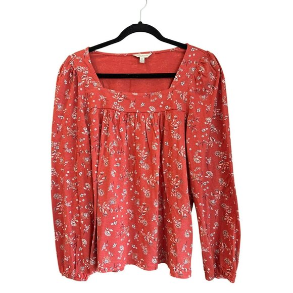Lucky Brand Floral Long Sleeve Top Size Small Long Sleeve Knit Boho Red Orange - Picture 1 of 4